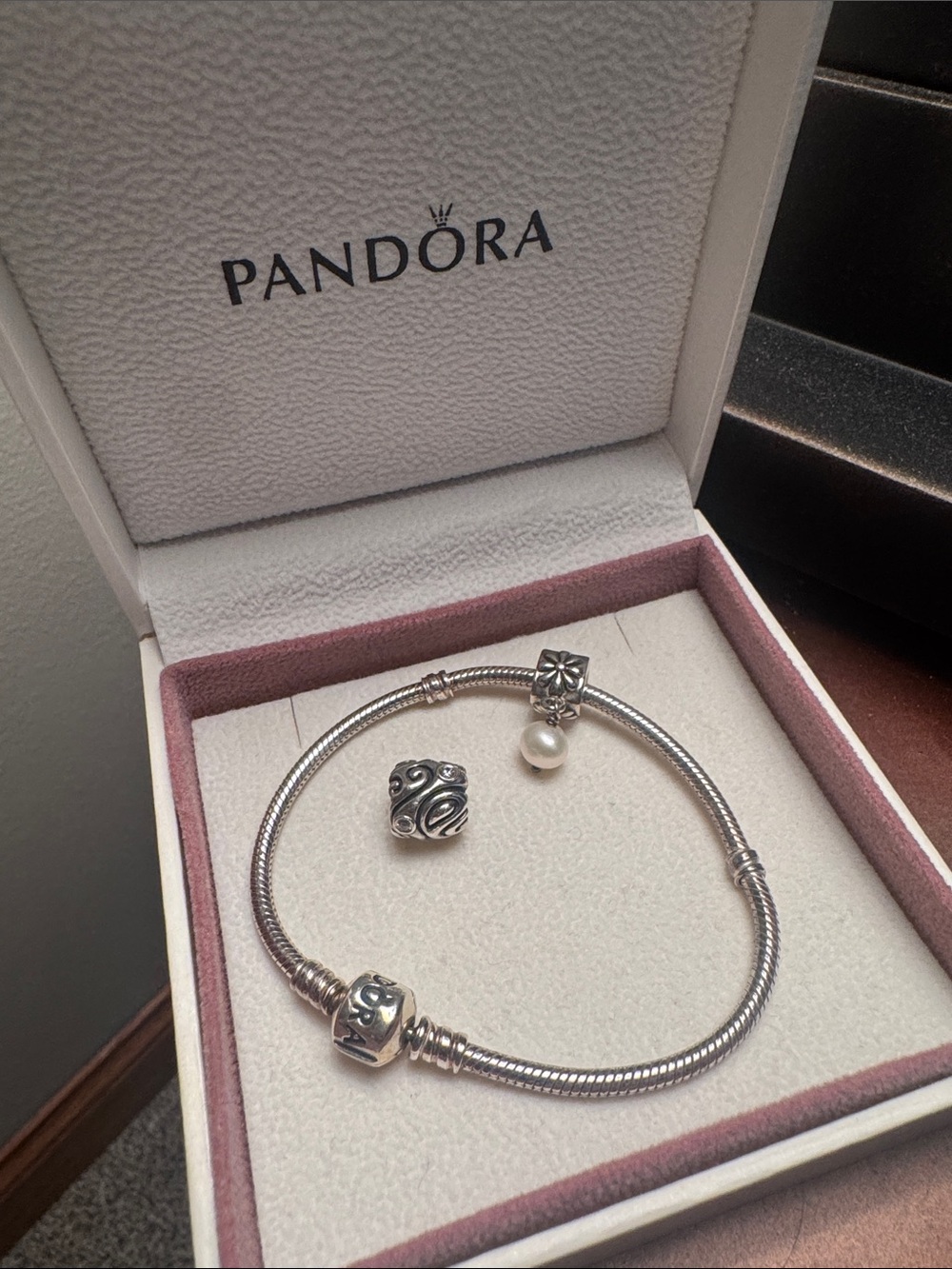 Pandora Silver Charm Bracelet with Pearl Accent